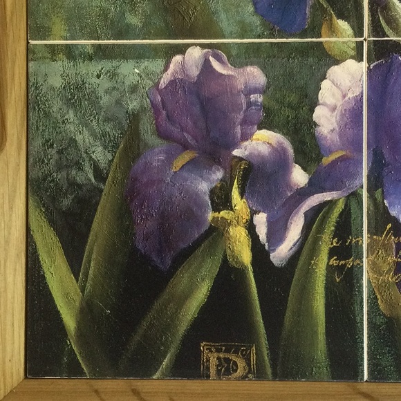 Wood framed serving tray with purple iris - Picture 4 of 5